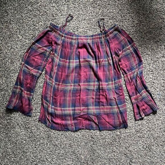 Cloth and Stone Blouse Top Women's Small Multicolor Plaid Boat Neck Casual Wear - Picture 5 of 7